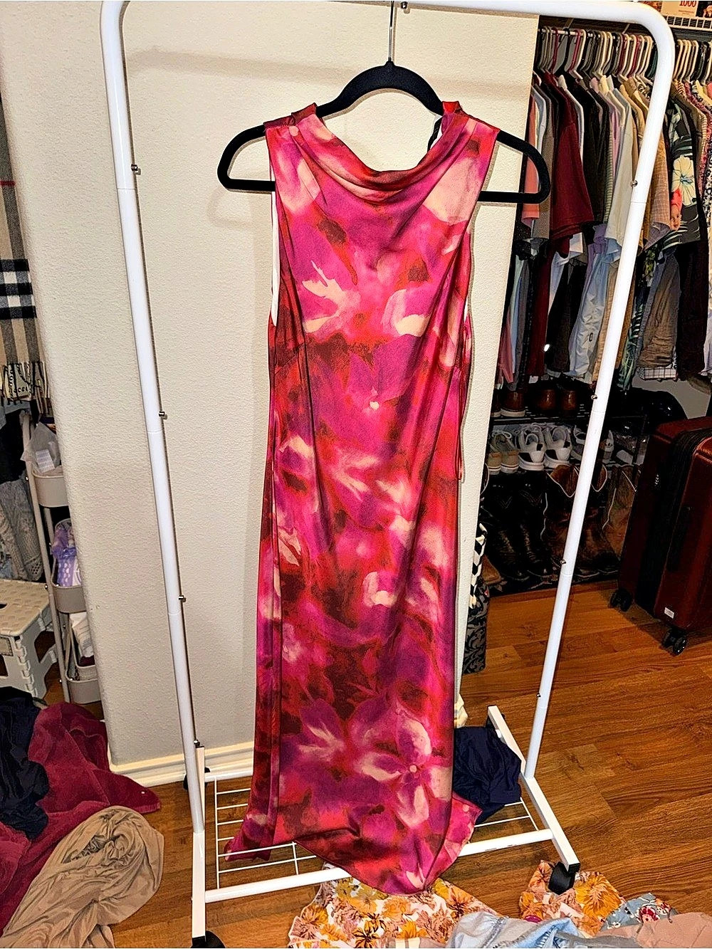 Zara Abstract Maxi Dress in Pink & Red S